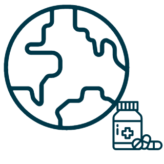 Ikon, jordglob och liten pillerburk i nedre h&ouml;rnet