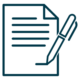 Ikon, Penna mot ett papper med text