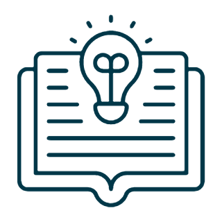 Ikon, en &ouml;ppen bok med en gl&ouml;dlampa mitt i